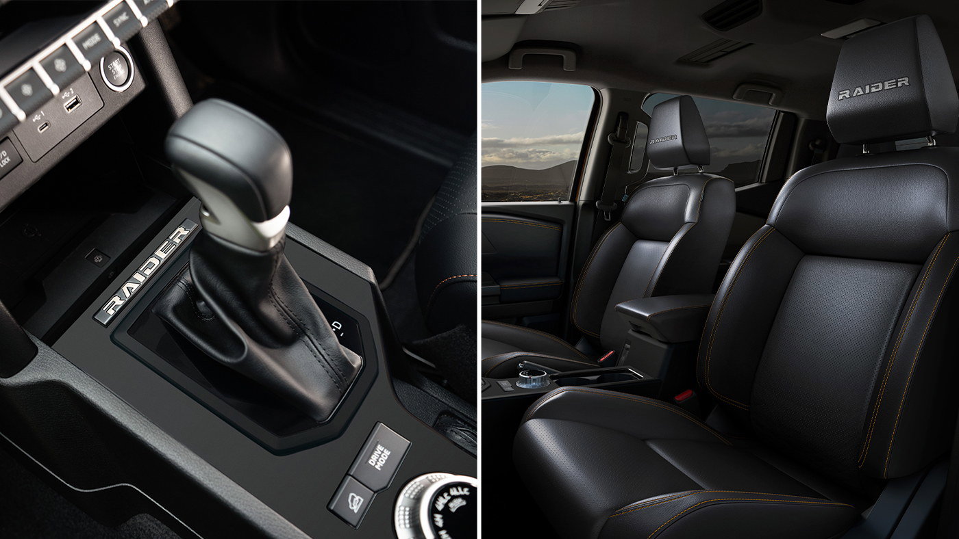 Raider branded headrests and console badge