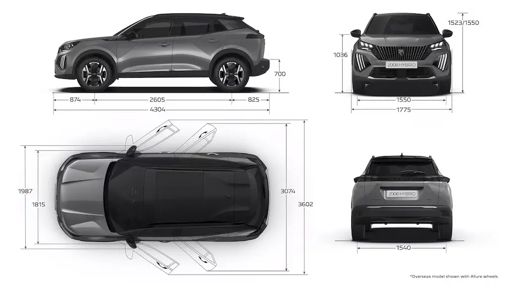 Peugeot 2008 Hybrid exterior dimensions