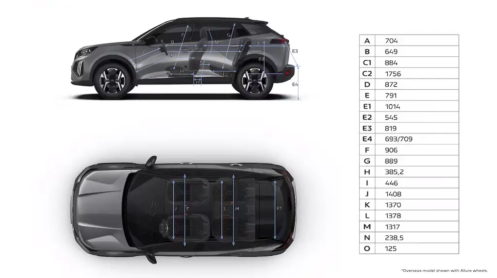 Peugeot 408 Hybrid interior dimensions