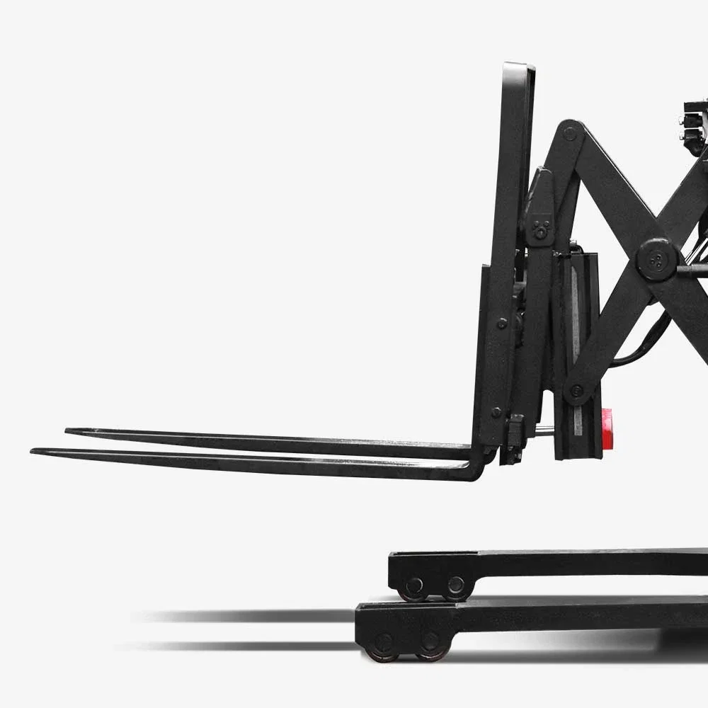 A Series high range stand-on stacker with reach fork