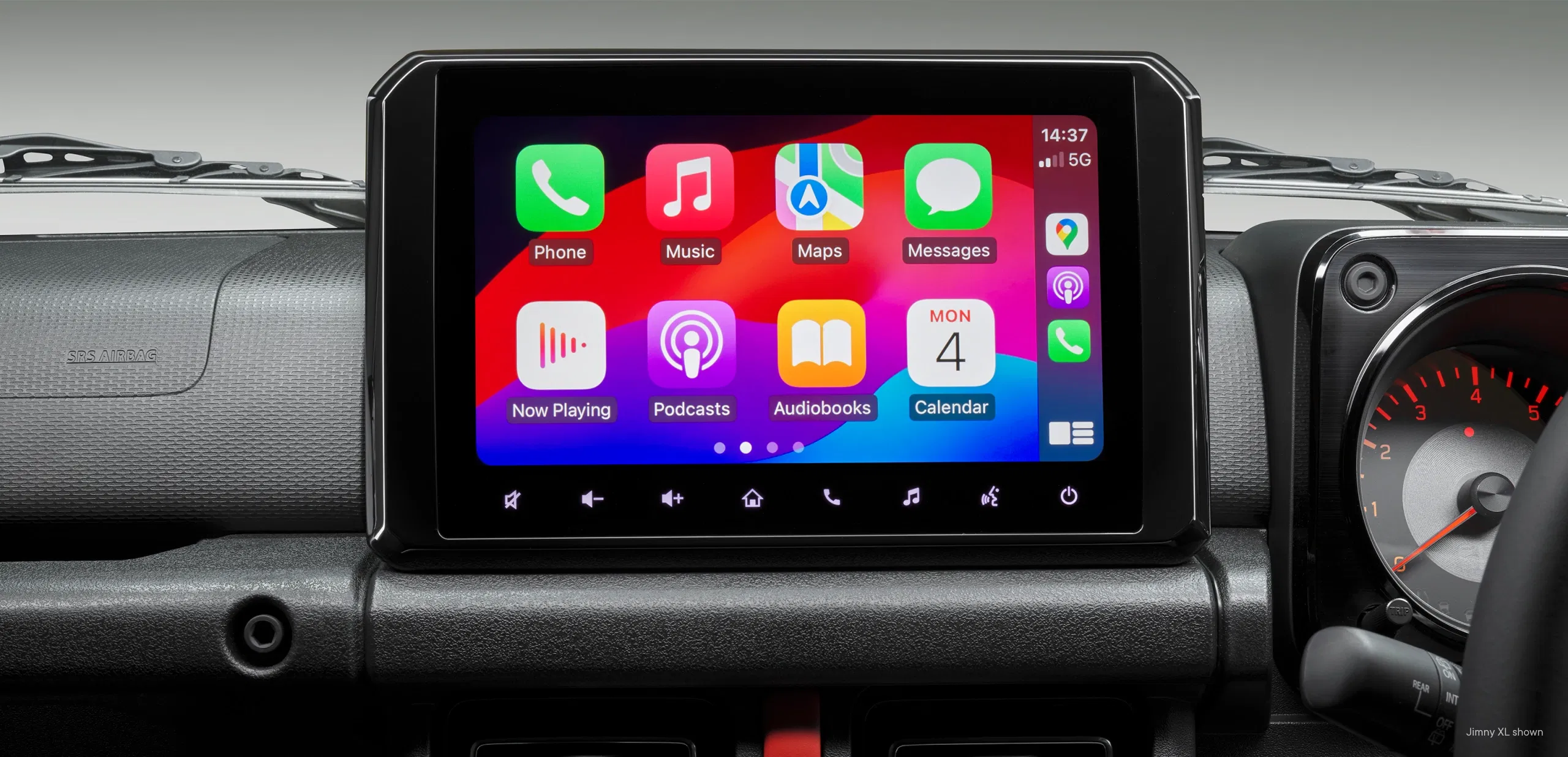 Suzuki Jimny interior view with front seats and controls