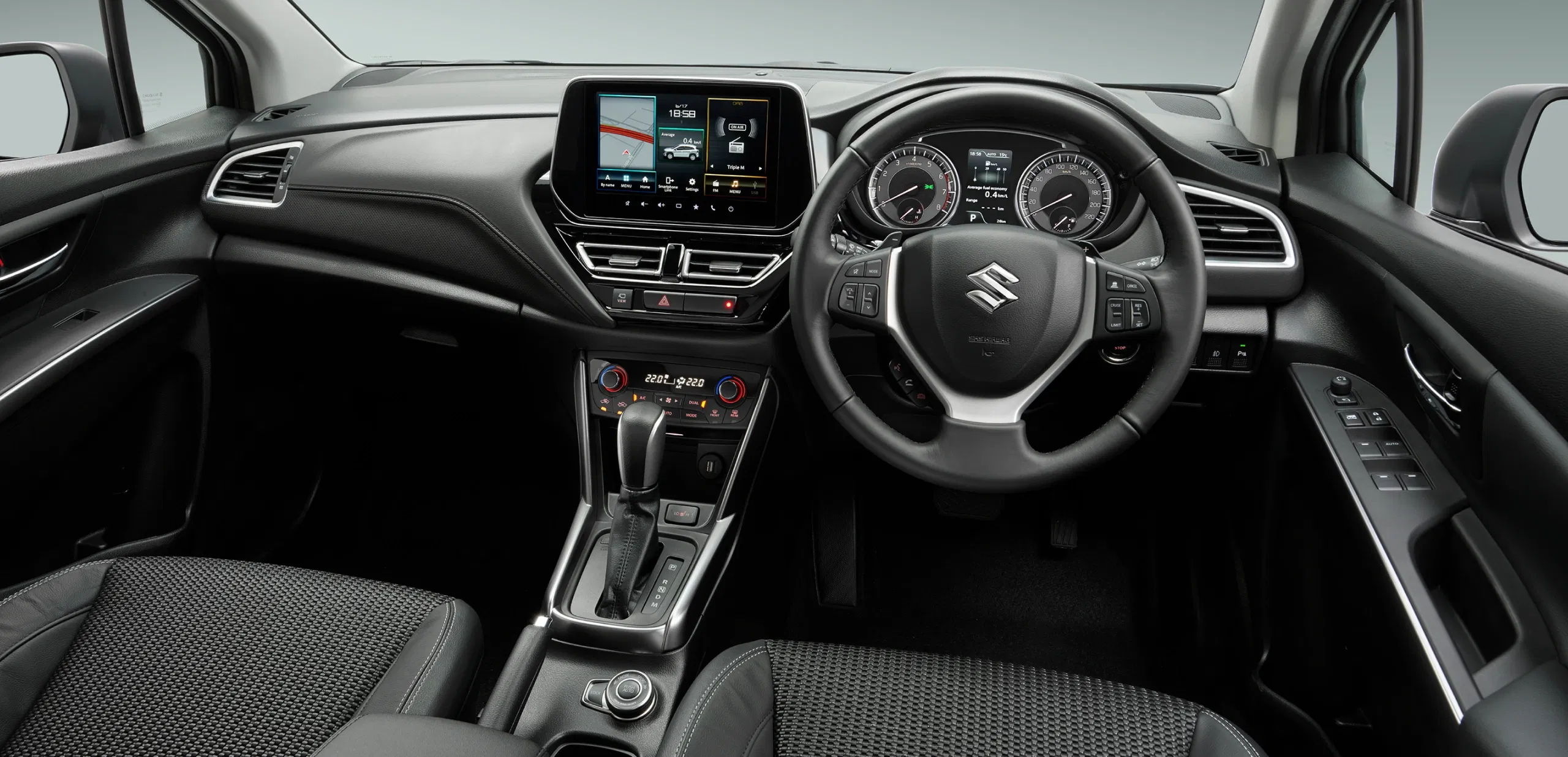 Interior view of the S-Cross SUV highlighting the dashboard and seats
